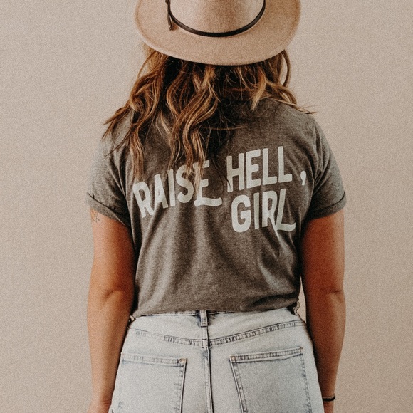 the midwest sun Tops - Raise hell girl feminist graphic tee